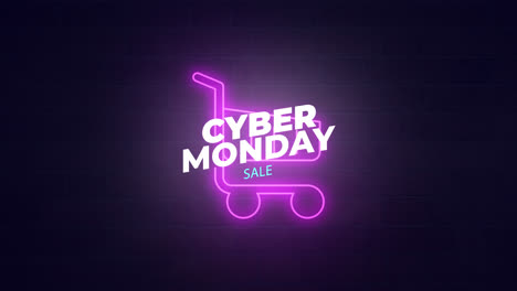 Cyber-Monday-sale-sign-banner-for-promo-video.-neon-glowing-light-with-shopping-cart-Special-offer-discount-tags-with-Alpha-Channel-transparent-background.